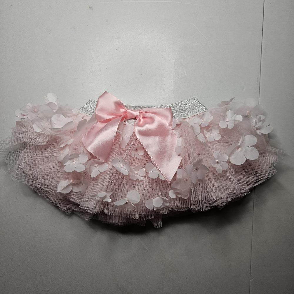 First Steps Baby Girl Tutu 0-12 Months Pink‎ 3D Floral Bow Tulle Newborn Photo